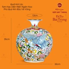 Bình Hút Lộc Tam Hạc Diên Niên Ngàn Hoa Phú Quý Kim Bảo Vẽ Vàng