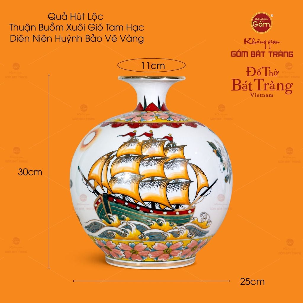 Bình Hút Lộc Thuận Buồm Xuôi Gió Tam Hạc Diên Niên Huỳnh Bảo Vẽ Vàng