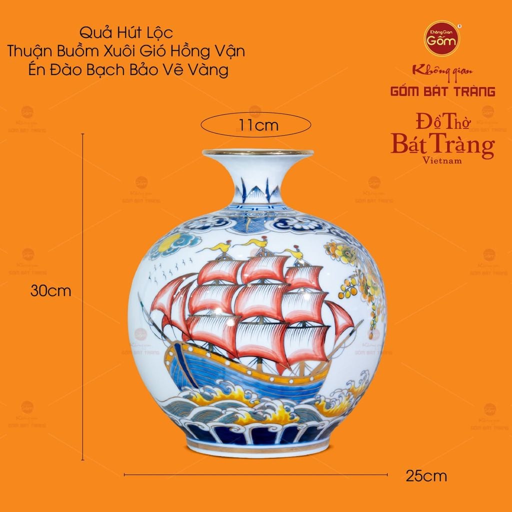 Bình Hút Lộc Thuận Buồm Xuôi Gió Hồng Vận Én Đào Bạch Bảo Vẽ Vàng