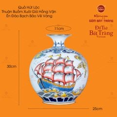 Bình Hút Lộc Thuận Buồm Xuôi Gió Hồng Vận Én Đào Bạch Bảo Vẽ Vàng