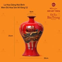 Lọ Hoa Dáng Mai Bình Men Đỏ Hoa Sen Vẽ Vàng