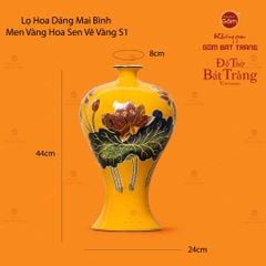 Lọ Hoa Dáng Mai Bình Men Vàng Hoa Sen Vẽ Vàng