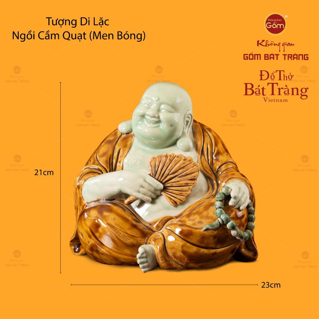 Tượng Di Lặc Ngồi Cầm Quạt