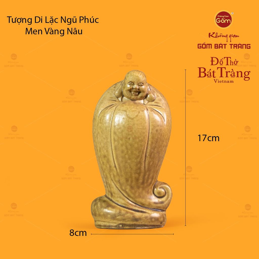 Tượng Di Lặc Men Vàng Nâu Ngũ Phúc