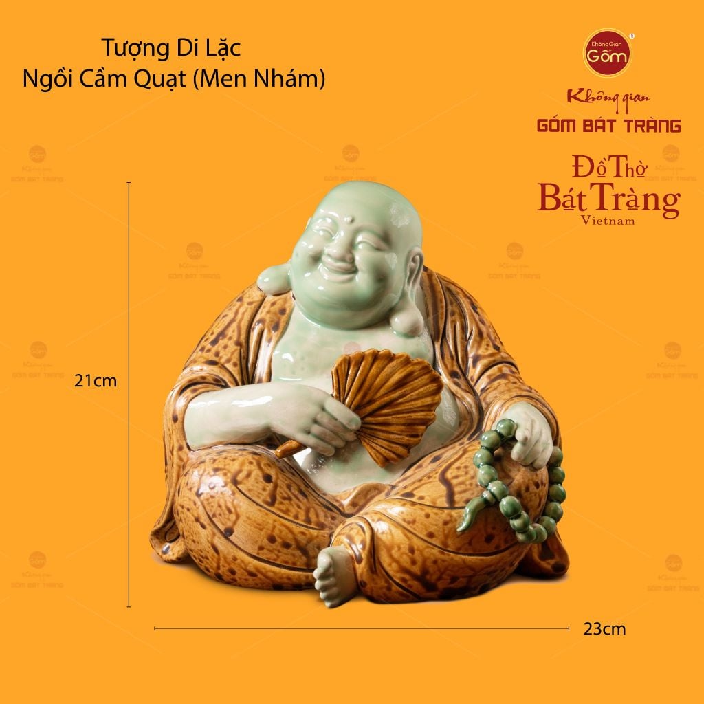 Tượng Di Lặc Ngồi Cầm Quạt