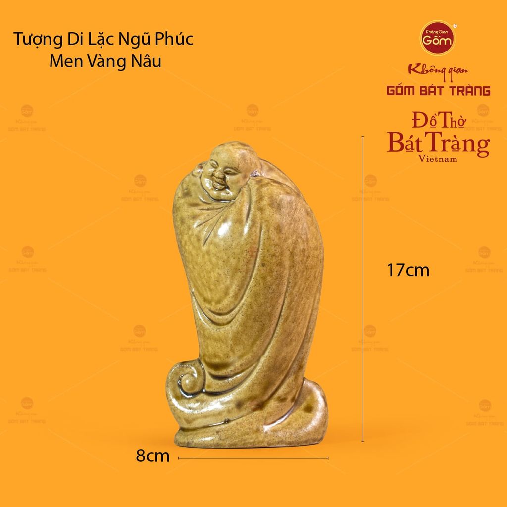 Tượng Di Lặc Men Vàng Nâu Ngũ Phúc
