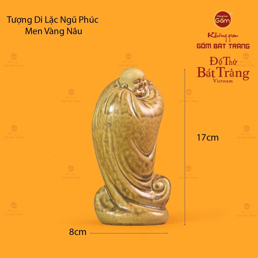 Tượng Di Lặc Men Vàng Nâu Ngũ Phúc