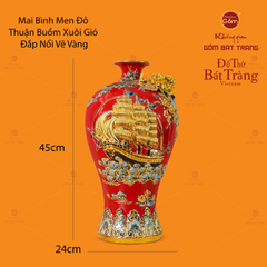 Mai Bình Men Đỏ Đắp Nổi Vẽ Vàng Thuận Buồm Xuôi Gió