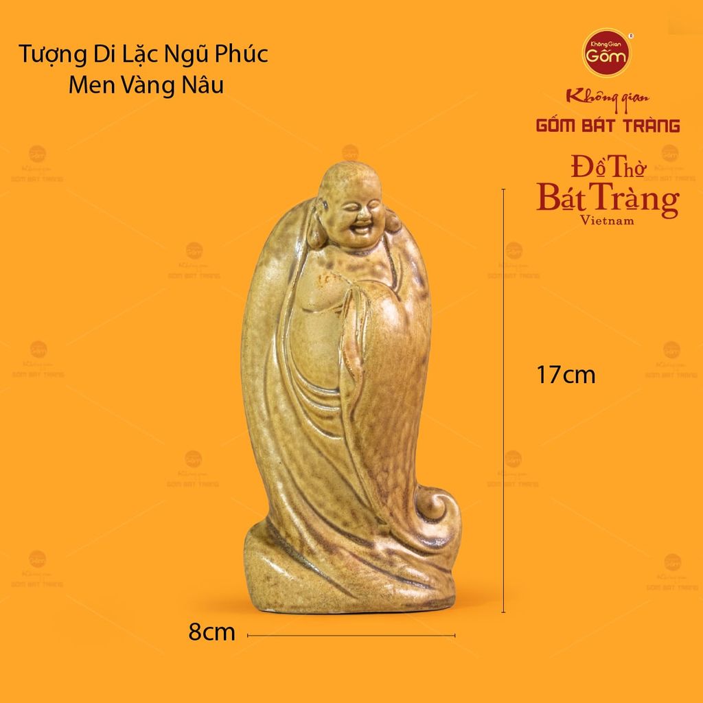 Tượng Di Lặc Men Vàng Nâu Ngũ Phúc