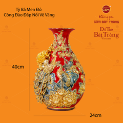Tỳ Bà Men Đỏ Đắp Nổi Vẽ Vàng Công Đào
