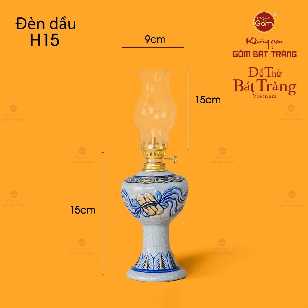 Đèn Dầu Thờ Men Rạn Họa Tiết Cuốn Thư