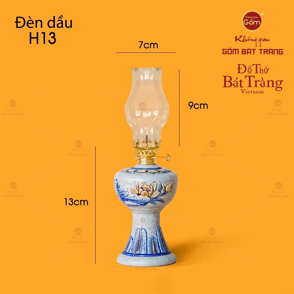 Đèn Dầu Thờ Men Rạn Họa Tiết Hoa Sen