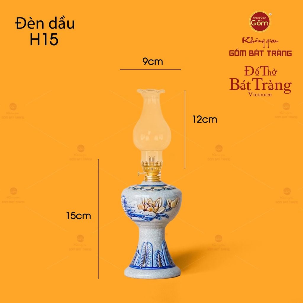 Đèn Dầu Thờ Men Rạn Họa Tiết Hoa Sen