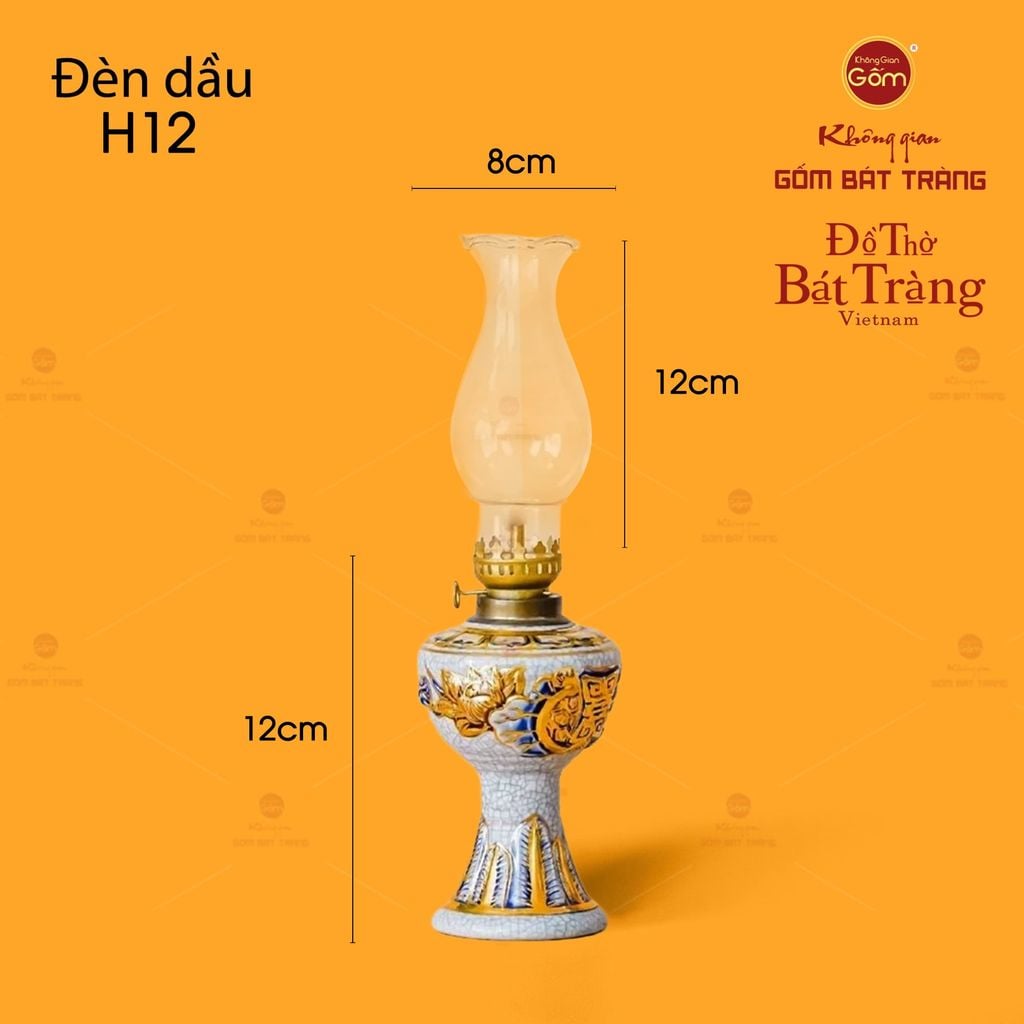 Đèn Dầu Thờ Hoa Sen Men Rạn Vẽ Vàng