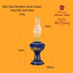 Đèn Dầu Thờ Men Xanh Coban Hoạ Tiết Hoa Đào