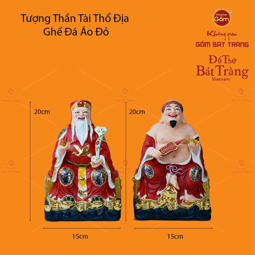 Bộ Tượng Thần Tài Thổ Địa Ghế Đá Áo Đỏ