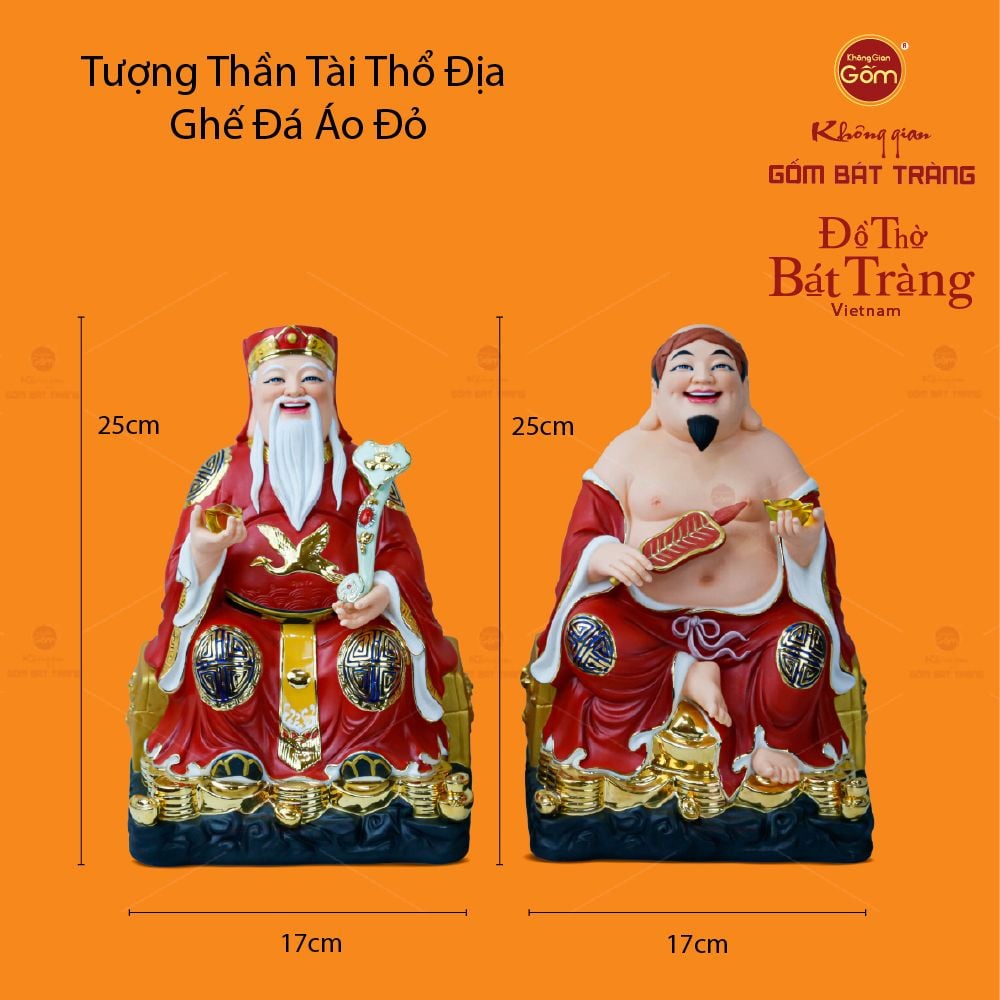 Bộ Tượng Thần Tài Thổ Địa Ghế Đá Áo Đỏ