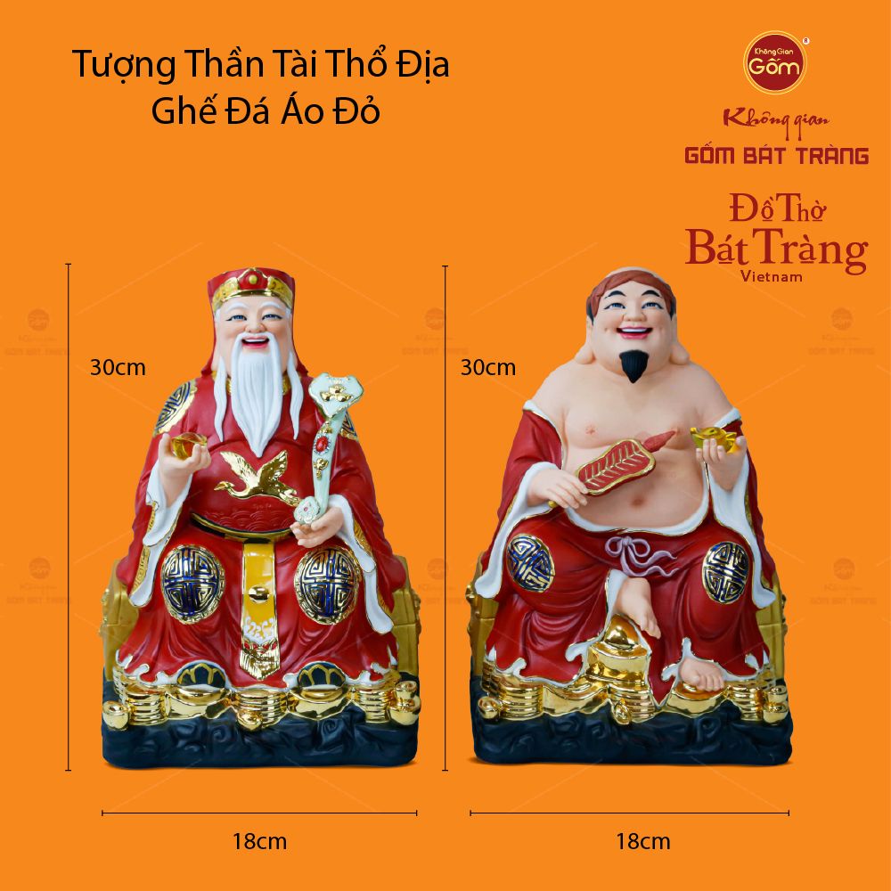 Bộ Tượng Thần Tài Thổ Địa Ghế Đá Áo Đỏ