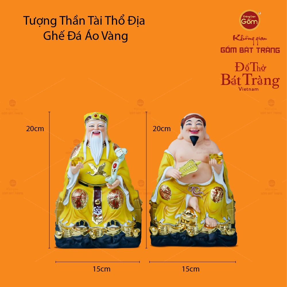 Bộ Tượng Thần Tài Thổ Địa Ghế Đá Áo Vàng