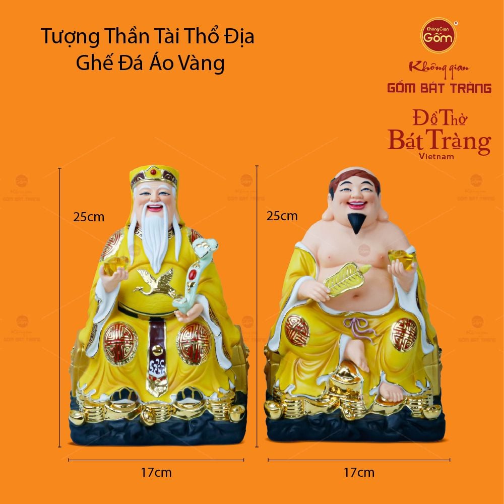 Bộ Tượng Thần Tài Thổ Địa Ghế Đá Áo Vàng