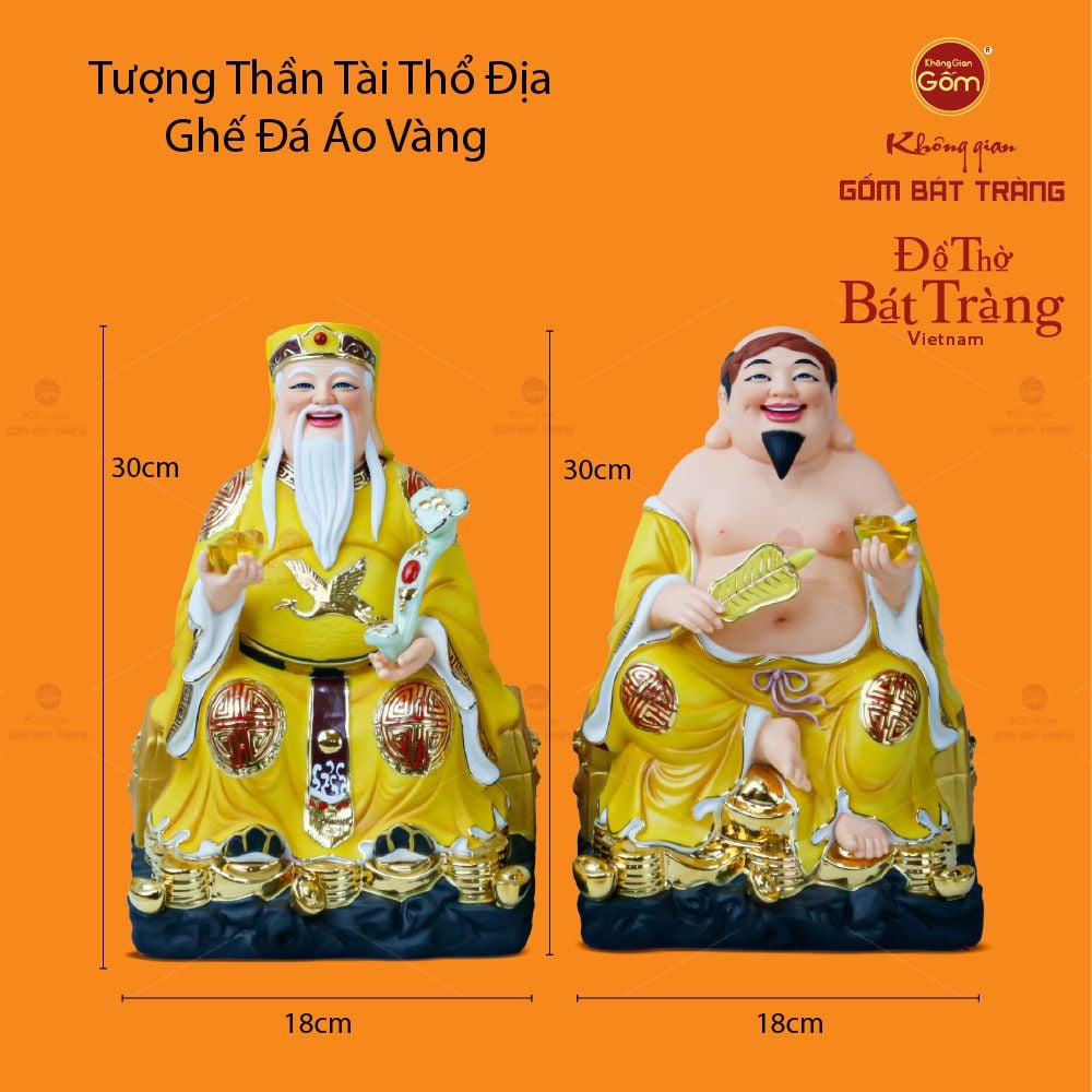 Bộ Tượng Thần Tài Thổ Địa Ghế Đá Áo Vàng