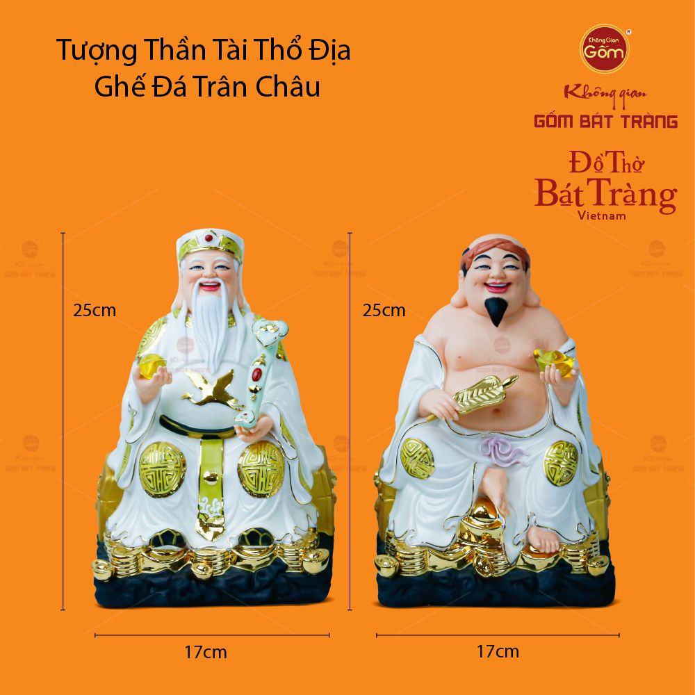 Bộ Tượng Thần Tài Thổ Địa Ghế Đá Trân Châu