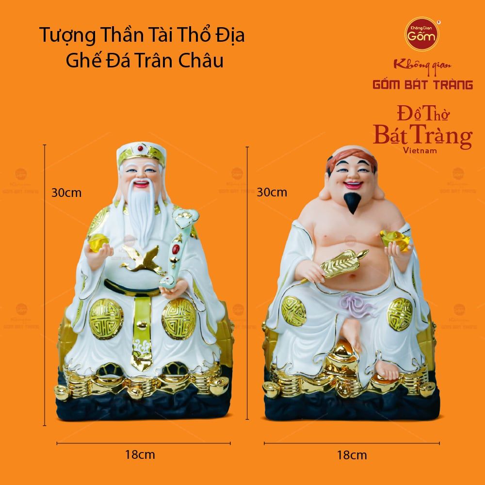 Bộ Tượng Thần Tài Thổ Địa Ghế Đá Trân Châu