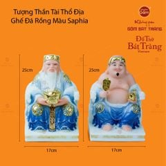 Bộ Tượng Thần Tài Thổ Địa Ghế Rồng Màu Saphia