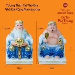 Bộ Tượng Thần Tài Thổ Địa Ghế Rồng Màu Saphia