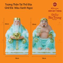 Bộ Tượng Thần Tài Thổ Địa Ghế Rồng Màu Xanh Ngọc