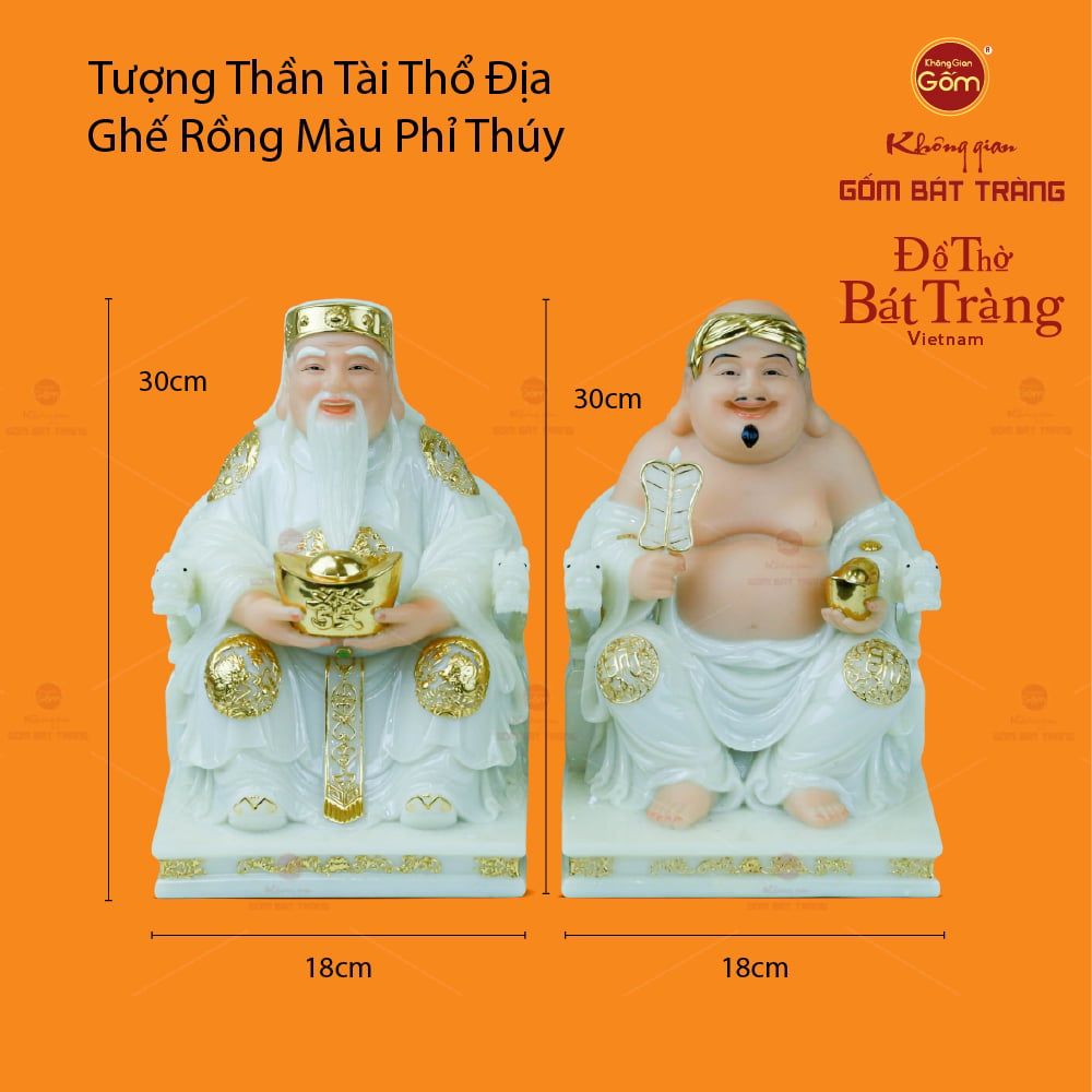 Bộ Tượng Thần Tài Thổ Địa Ghế Rồng Màu Phỉ Thúy