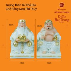 Bộ Tượng Thần Tài Thổ Địa Ghế Rồng Màu Phỉ Thúy