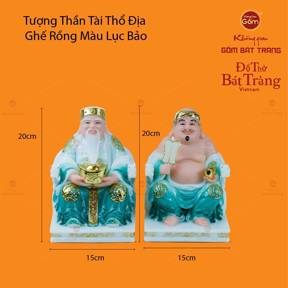 Bộ Tượng Thần Tài Thổ Địa Ghế Rồng Màu Lục Bảo