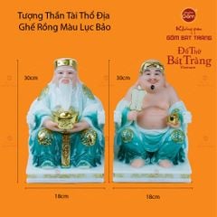 Bộ Tượng Thần Tài Thổ Địa Ghế Rồng Màu Lục Bảo