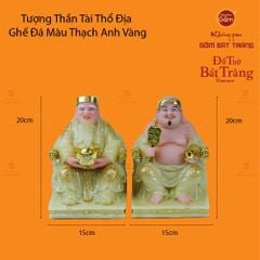 Bộ Tượng Thần Tài Thổ Địa Ghế Rồng Màu Thạch Anh Vàng