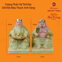 Bộ Tượng Thần Tài Thổ Địa Ghế Rồng Màu Thạch Anh Vàng