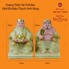 Bộ Tượng Thần Tài Thổ Địa Ghế Rồng Màu Thạch Anh Vàng