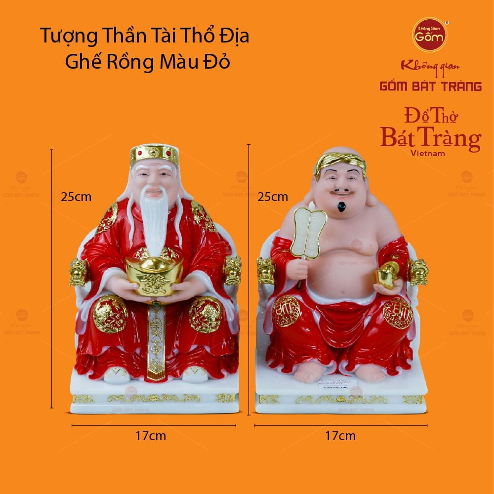 Bộ Tượng Thần Tài Thổ Địa Ghế Rồng Màu Đỏ