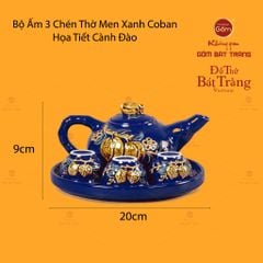 Bộ Ấm 3 Chén Thờ Men Ngọc Hoàng Tộc Hoạ Tiết Cành Đào