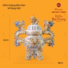 Đỉnh Hương Thờ Men Rạn Vẽ Vàng