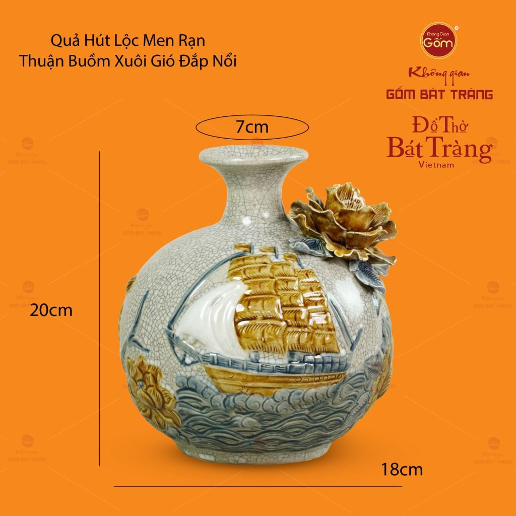 Quả Hút Lộc Men Rạn Đắp Nổi Thuận Buồm Xuôi Gió