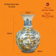 Tỏi Bình Men Rạn Đắp Nổi Họa Tiết Tứ Cảnh