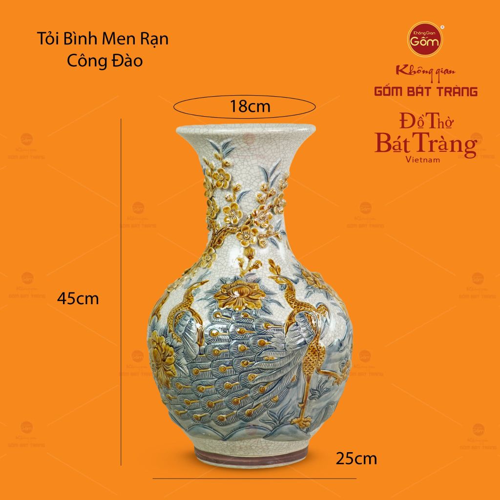 Tỏi Bình Men Rạn Đắp Nổi Họa Tiết Công Đào