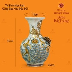 Tỏi Bình Men Rạn Đắp Nổi Họa Tiết Công Đào Hoa