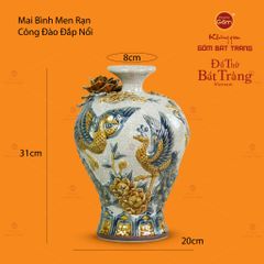 Mai Bình Men Rạn Đắp Nổi Họa Tiết Công Đào
