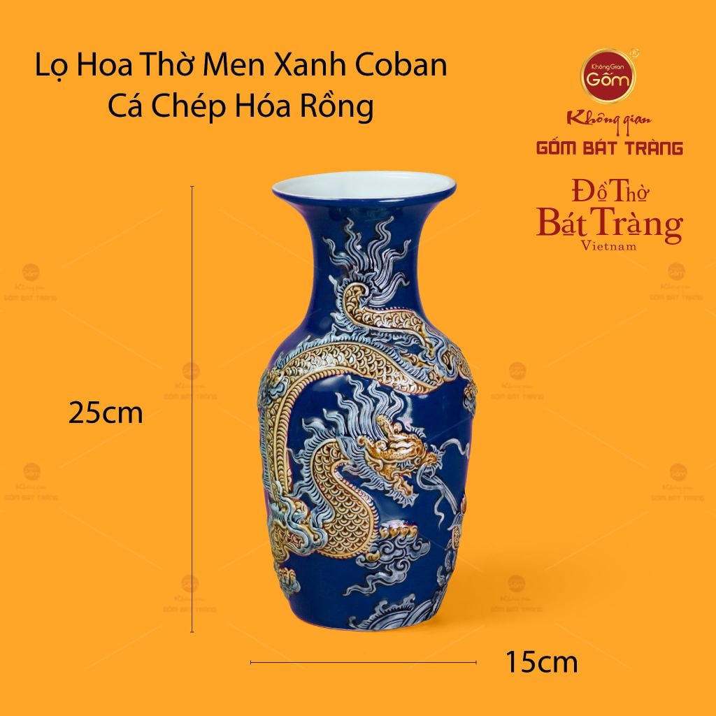 Lọ Hoa Men Xanh Coban Cá Chép Hoá Rồng