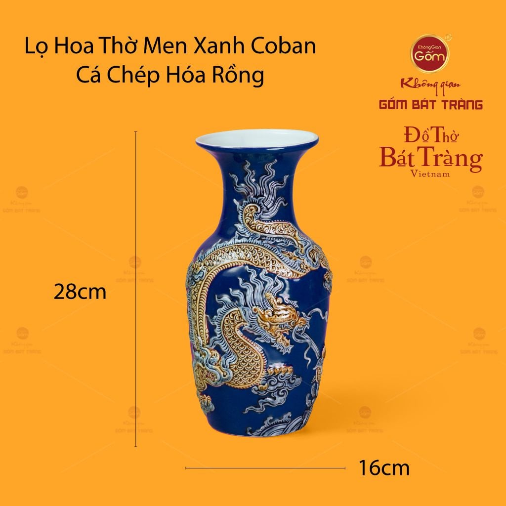 Lọ Hoa Men Xanh Coban Cá Chép Hoá Rồng