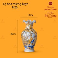 Lọ Hoa Miệng Lượn Công Đào Men Rạn Vẽ Vàng