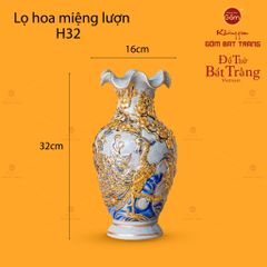 Lọ Hoa Miệng Lượn Công Đào Men Rạn Vẽ Vàng