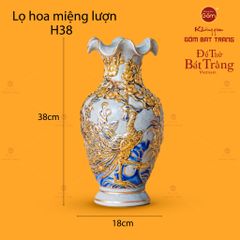 Lọ Hoa Miệng Lượn Công Đào Men Rạn Vẽ Vàng